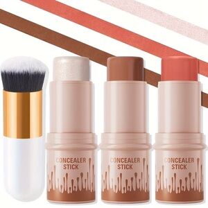 3pcs Hellokiss Cream Contour Kit - Non-Greasy Waterproof Long-Lasting Blush NEW